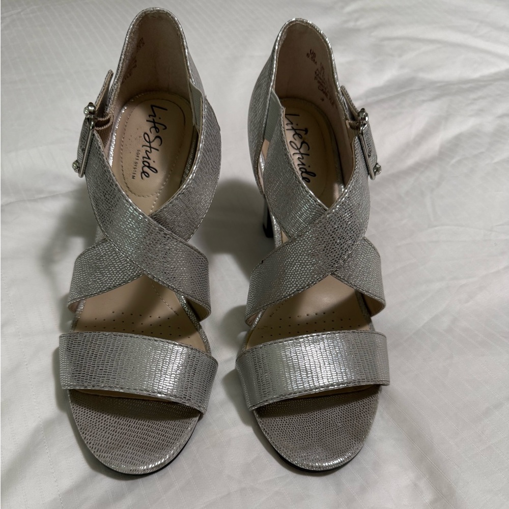 Silver Heels with Strappy Design